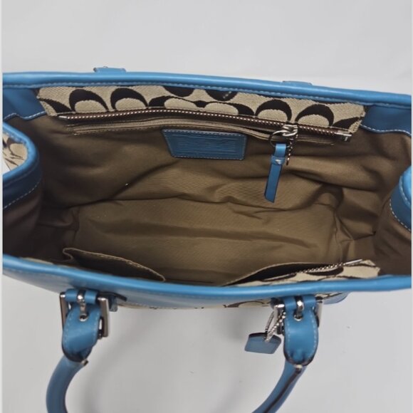 NWOT Vintage Y2K Coach Monogram Hampton Turquoise Blue Leather Satchel Purse Bag - Picture 9 of 10